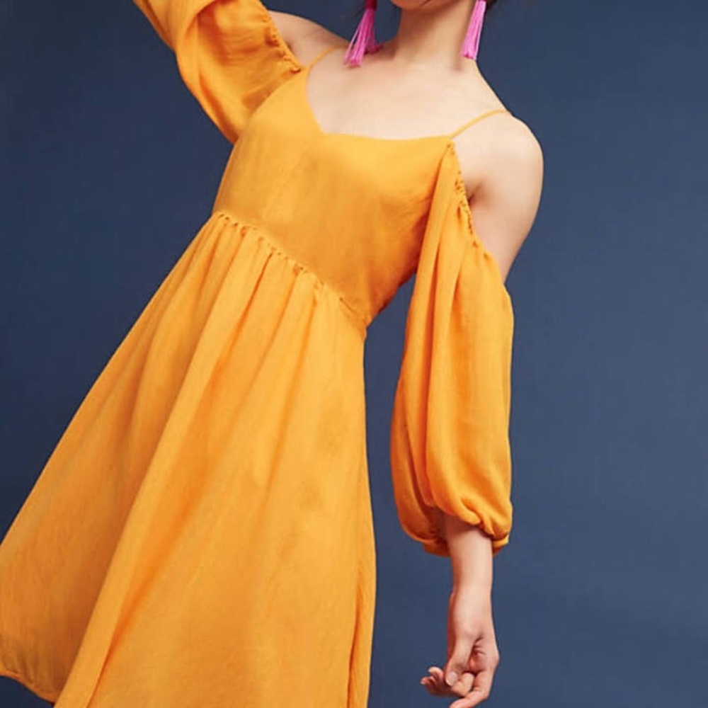 Anthropologie off the shoulder yellow dress